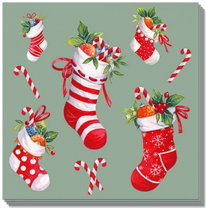 napkin `x-mas stocking sage'