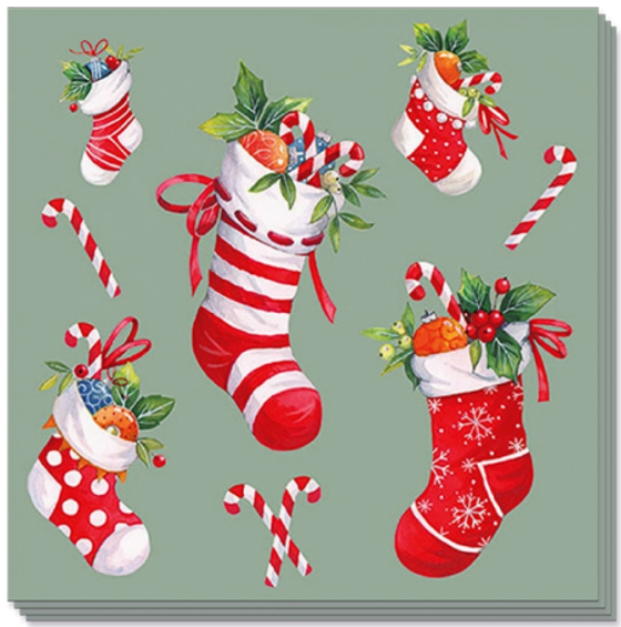 napkin `x-mas stocking sage'