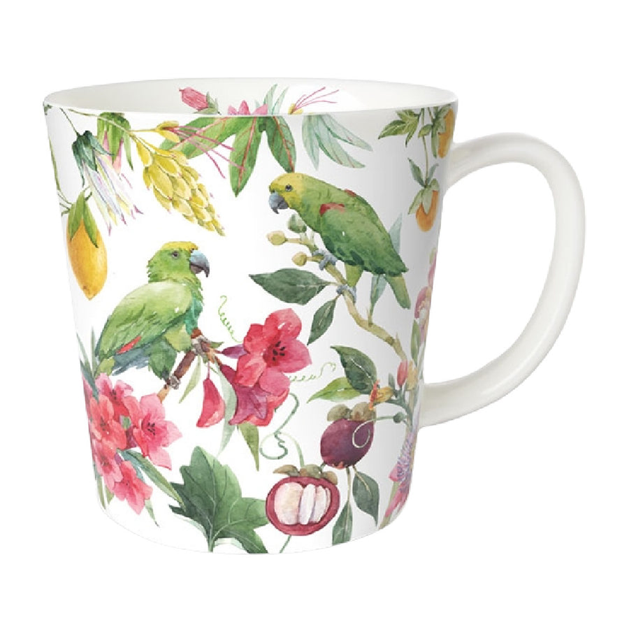 mug dandy, tropical green parrot