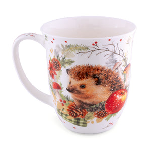 mug, hedgehog and apple