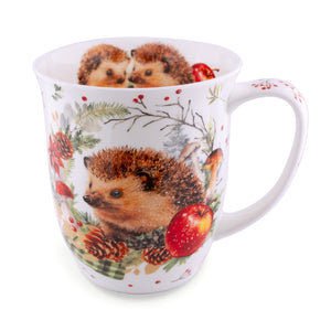 mug, hedgehog and apple